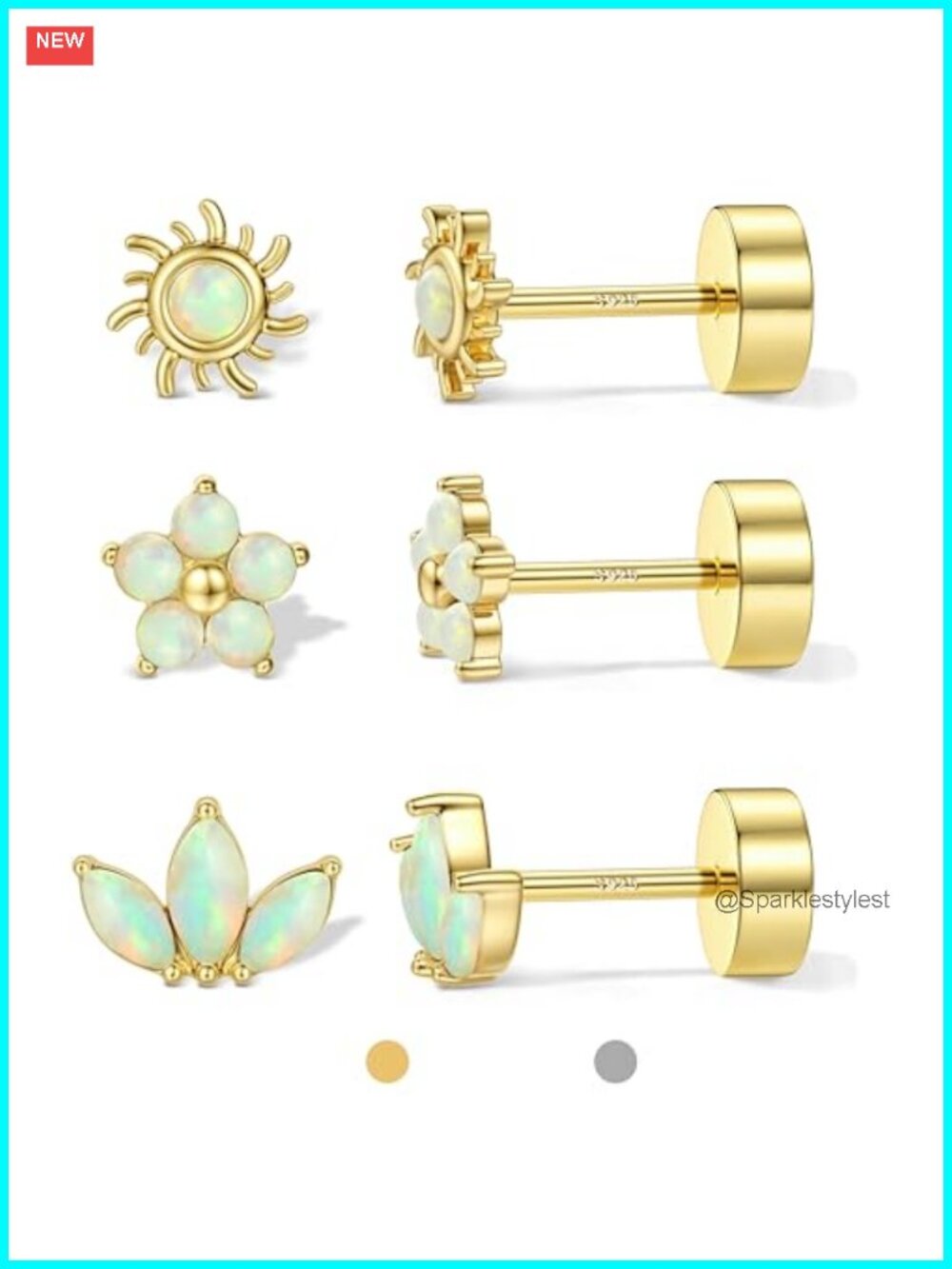 925 Sterling Silver Flat Back Stud Earrings 3 Pairs Hypoallergenic Screw Back